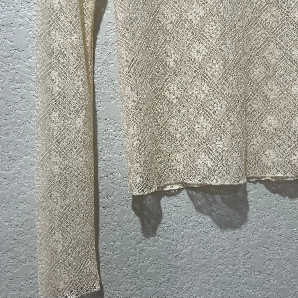 Free People Sweet Memories Ivory Sheer Lace Turtleneck Top Size Small